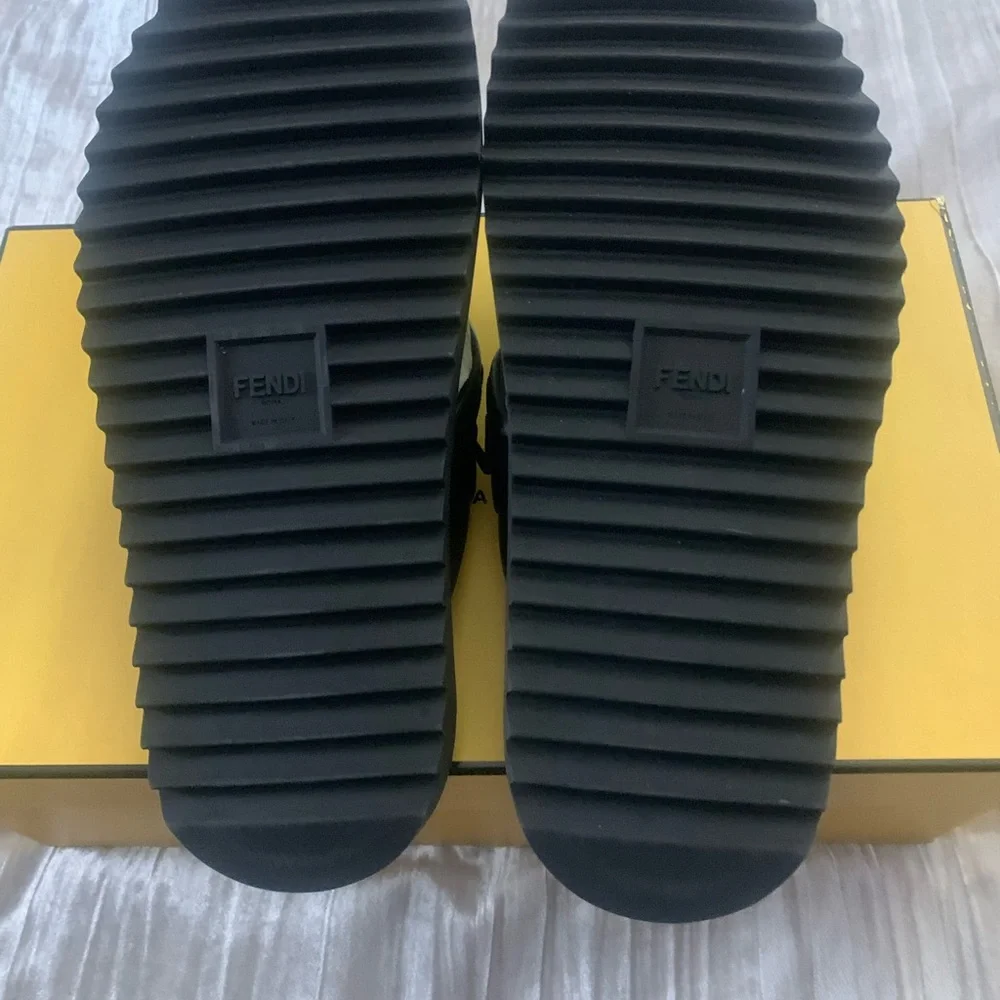 Fendi Black Quilted Leather Cross-Strap Slide Sandals